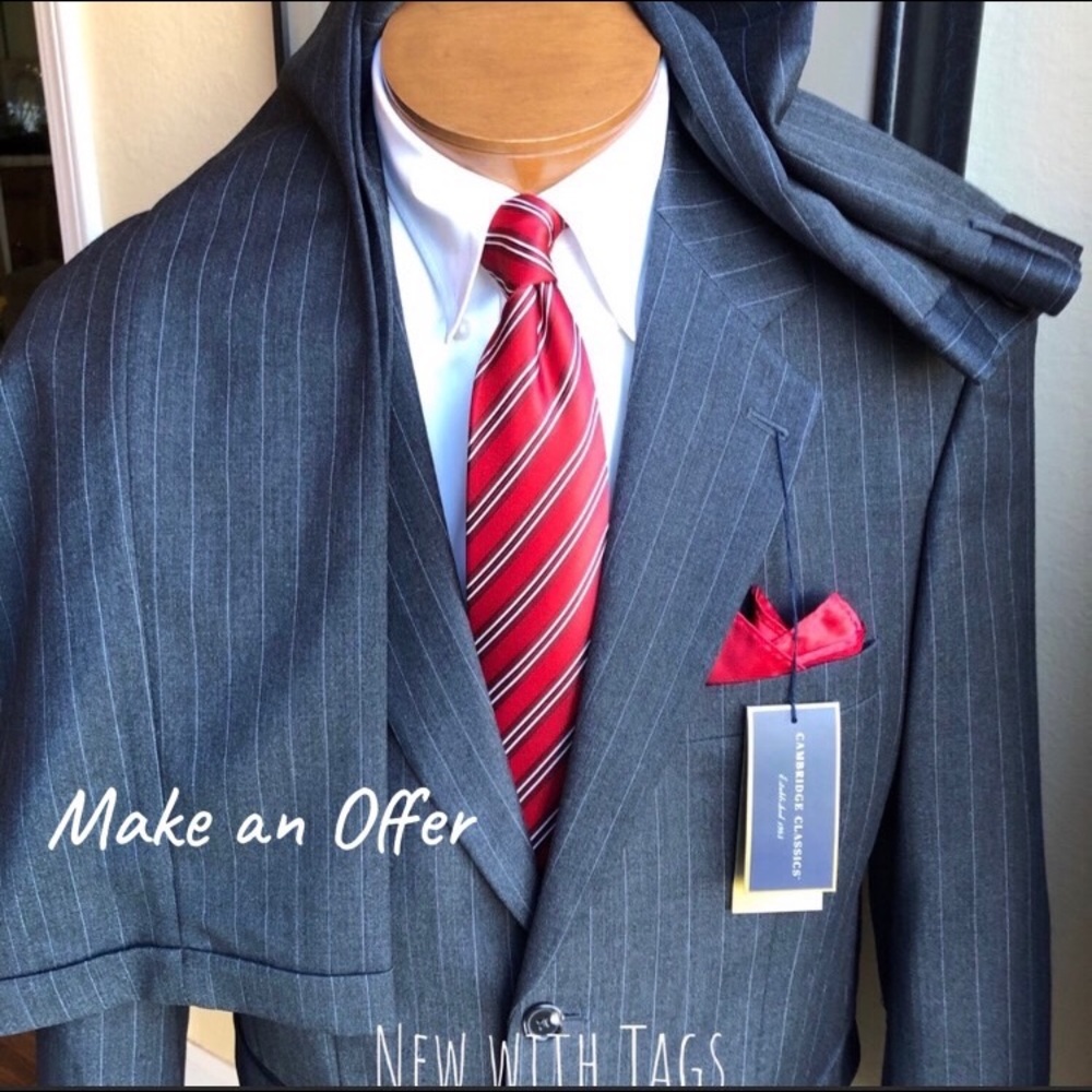 NEW Cambridge Classics 2 Pc Charcoal Pinstripe 40R - Picture 12 of 16
